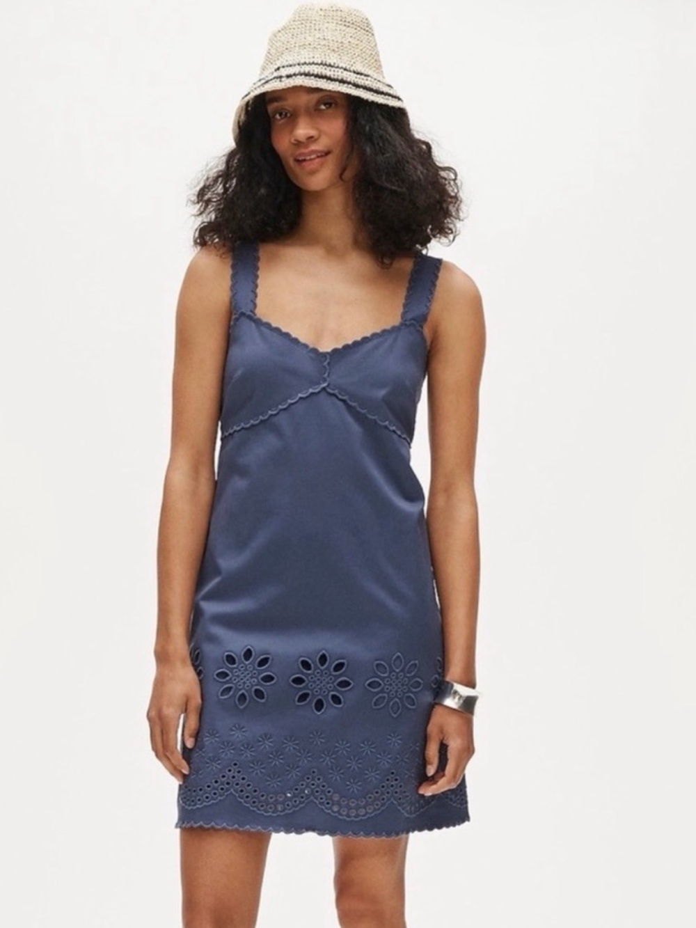 JCrew Scallop-trim mini dress in washed twill